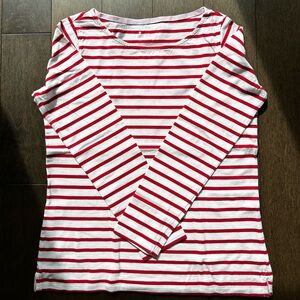Boden Breton Red White Striped Long Sleeve 100% Cotton Tee Shirt Size Small